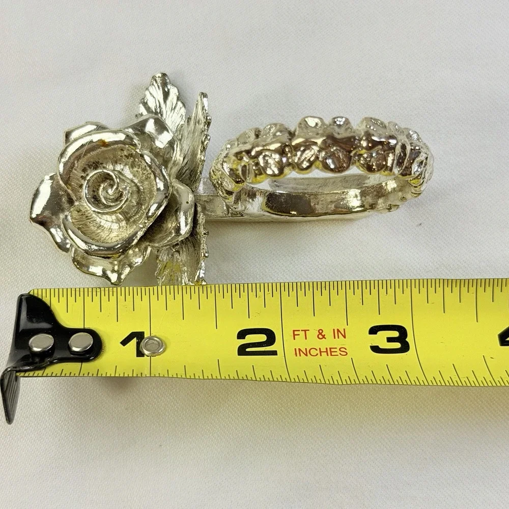 Vintage Silver Tone Rose Metal Holders Napkin Rings Set of 12 Floral Table Decor